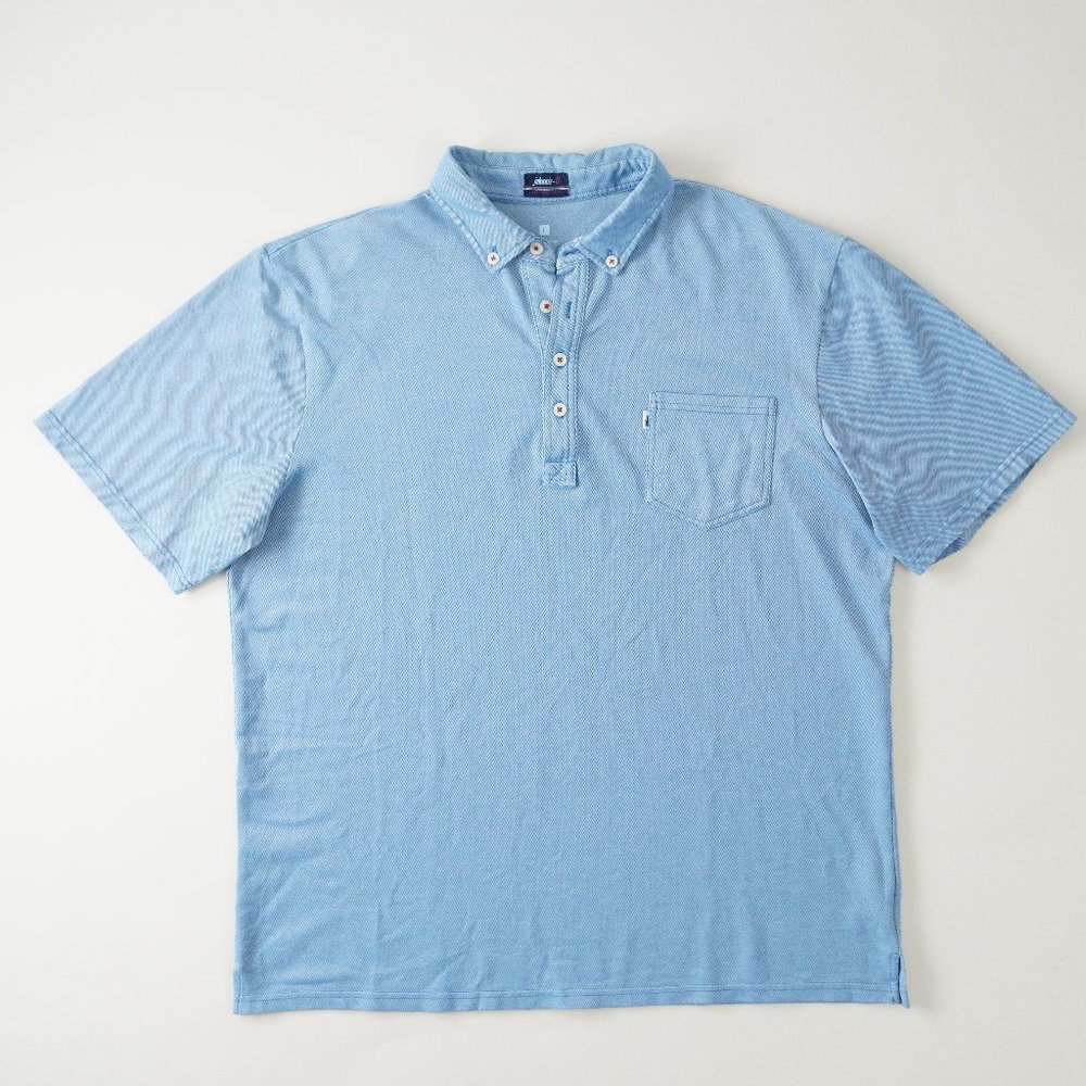 johnnie-O Polo Shirt Short Sleeve Pocket West Coast Prep Blue Mens Size L